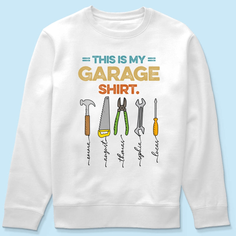 This Is My Garage Shirt Custom Kids Name - Personalized Shirt - Father's Day Gift For Mechanic Dad, Grandpa