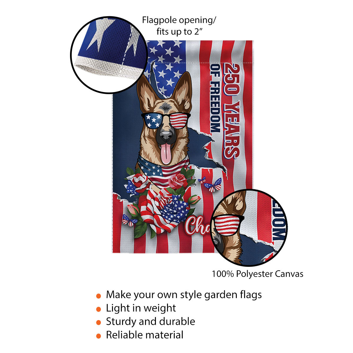 USA 250th Birthday Patriotic Flag Dog - Personalized Garden Flag - Gift For Dog Lovers