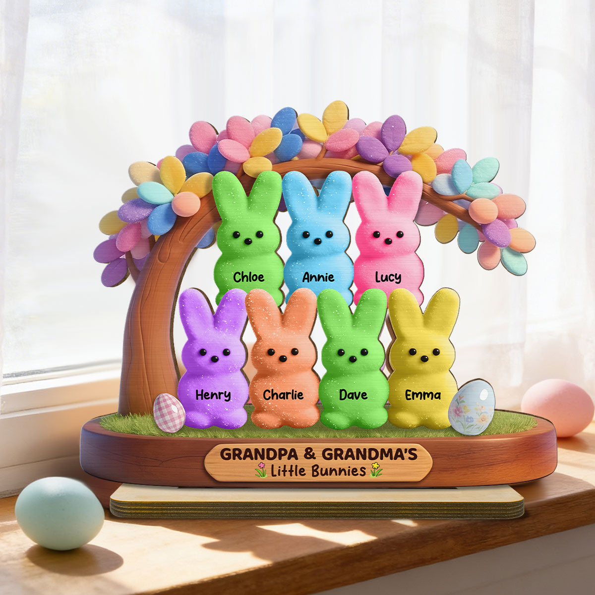 Colorful Happy Easter Grandma Little Bunnies - Personalized 2-Layered Wooden Plaque - Gift For Grandma