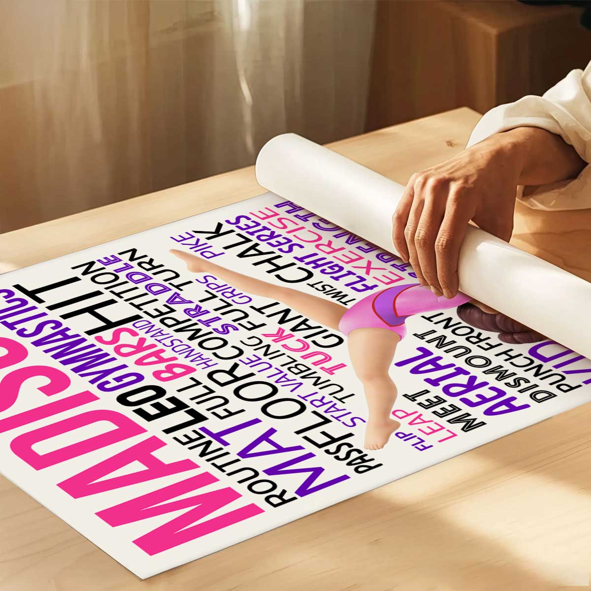 Typography Art Gymnastic Girl Cartwheel Pose - Personalized Poster - Gymnast Gift For Daughter, Granddaughter