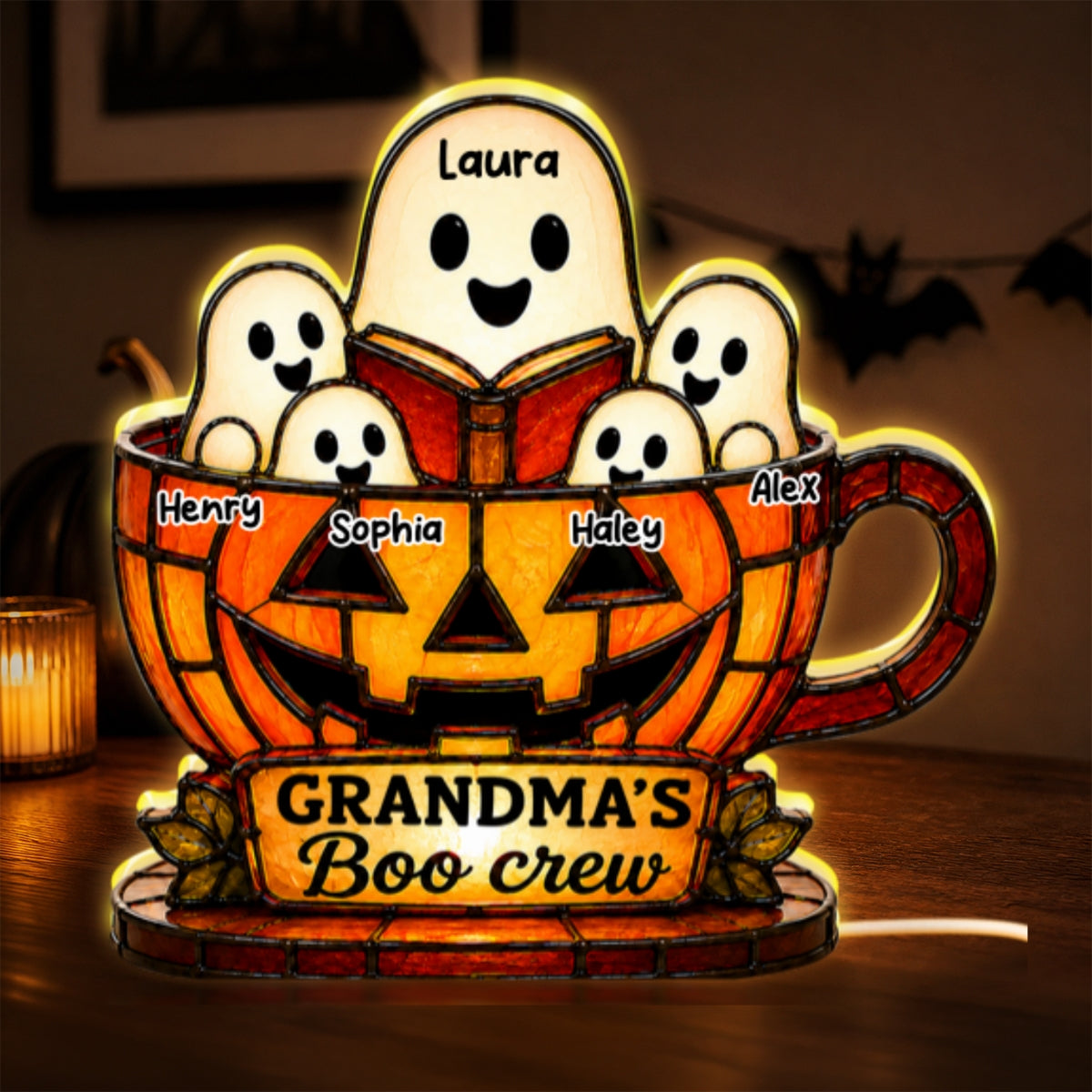 Grandma's Boo Crew - Personalized Light Box - Halloween Decor for Grandma