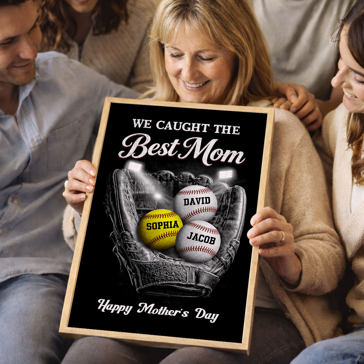 Ball Field We Caught The Best Baseball Mom - Personalized Poster - Sentimental Mother's Day Gift for Mom, Wife