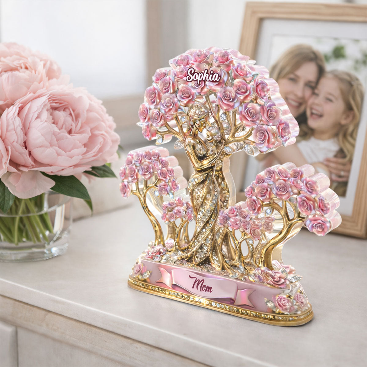The Love Between Mother And Her Kids - Personalized Acrylic Block Plaque - Heartfelt Gift For Mom, Grandma