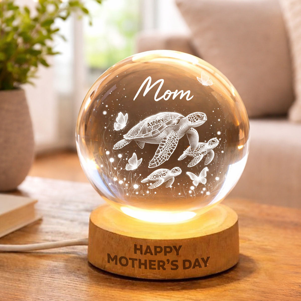 Grandma Mom Sea Turtle - Personalized Crystal Ball LED Night Light - Mother's Day Gift for Grandma