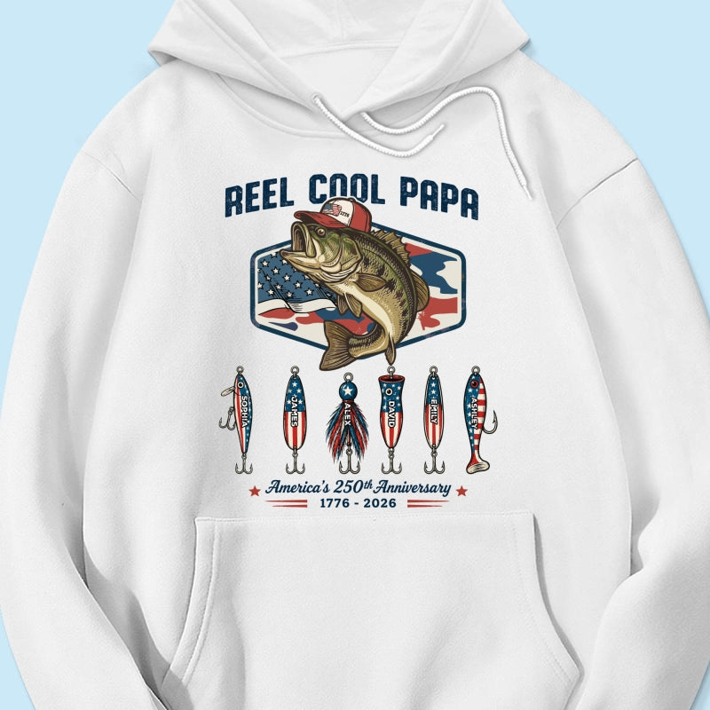 Reel Cool Dad Grandpa Custom Kid Names - Personalized Shirt - American 250th Anniversary Gift For Patriotics