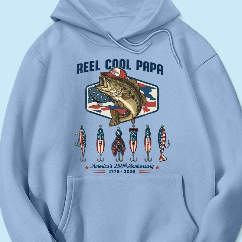Reel Cool Dad Grandpa Custom Kid Names - Personalized Shirt - American 250th Anniversary Gift For Patriotics