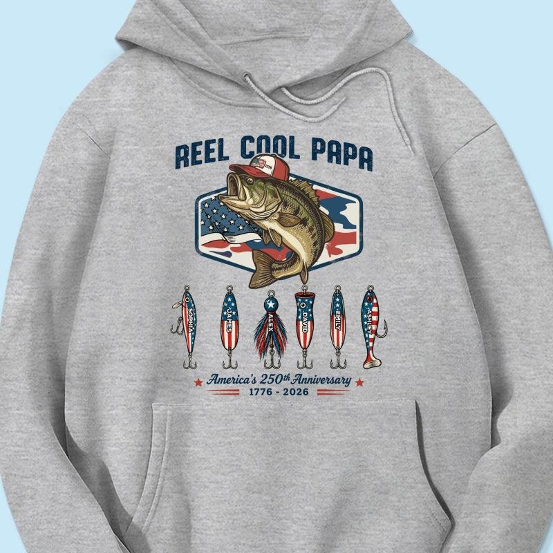 Reel Cool Dad Grandpa Custom Kid Names - Personalized Shirt - American 250th Anniversary Gift For Patriotics