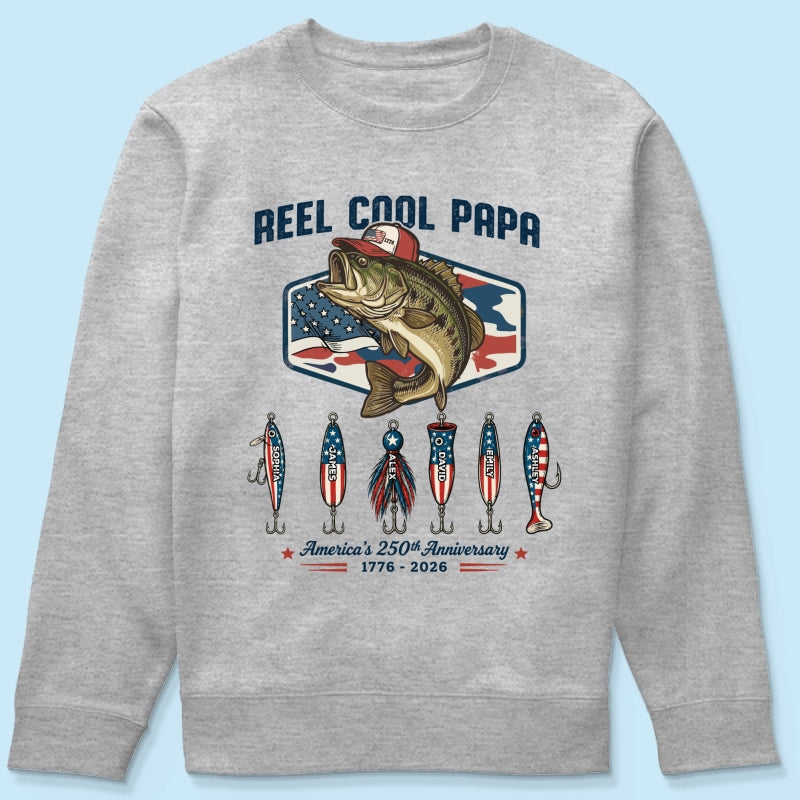 Reel Cool Dad Grandpa Custom Kid Names - Personalized Shirt - American 250th Anniversary Gift For Patriotics