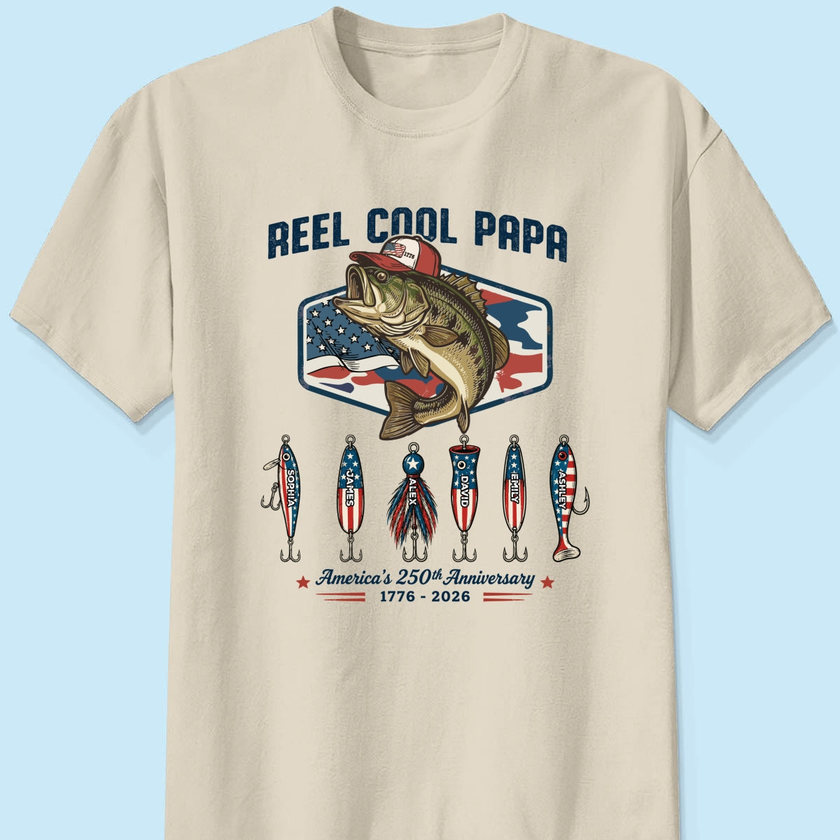 Reel Cool Dad Grandpa Custom Kid Names - Personalized Shirt - American 250th Anniversary Gift For Patriotics