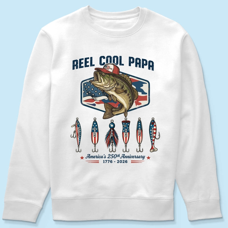 Reel Cool Dad Grandpa Custom Kid Names - Personalized Shirt - American 250th Anniversary Gift For Patriotics