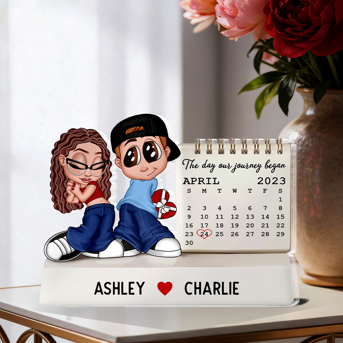 Y2K Couple The Day Our Story Began Couple Anniversary Calendar - Personalized Acrylic Block Plaque