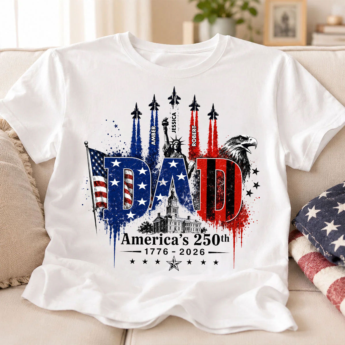 Patriotic Grandpa USA 250th Anniversary - Personalized Shirt - Father's Day Gift For Dad, Grandpa, Husband