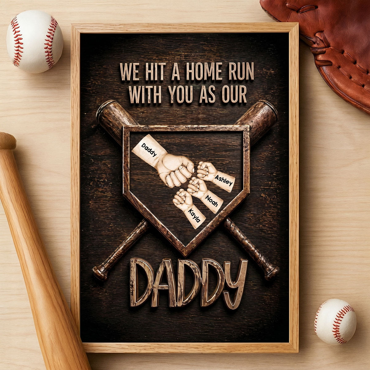 We Hit a Home Run with You as Our Daddy - Personalized Poster - Father's Day Gift for Baseball Dad, Husband