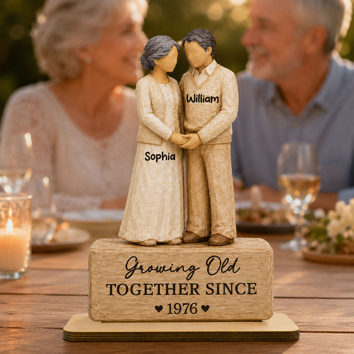 Old Couple Holding Hands 2D Flat - Personalized 2-Layered Wooden Plaque - Anniversary Gift For Couple