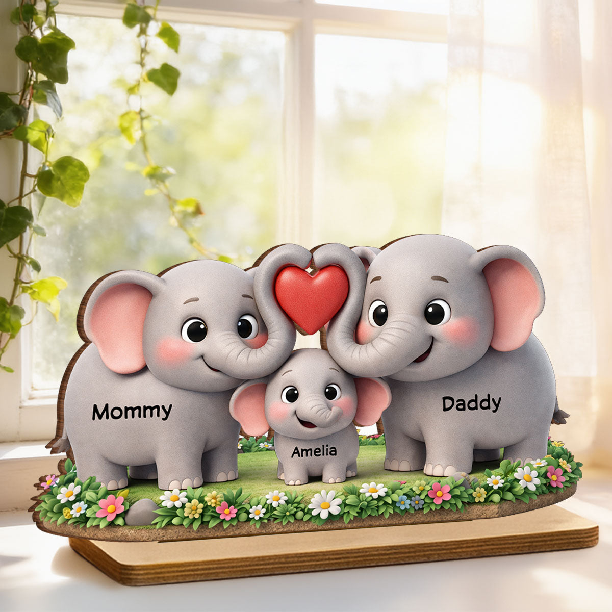 Elephant Mom Dad Family - Personalized 2-Layered Wooden Plaque - Heartfelt Mother's Day Gift for Mom