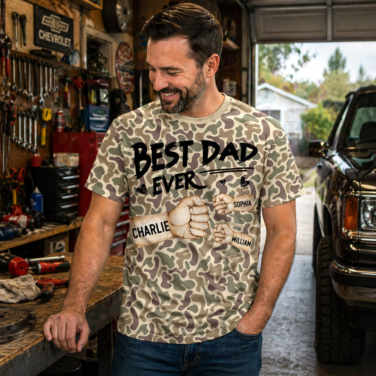 Best Dad Ever Fist Bump Camo Pattern - Personalized Shirt - Father's Day Gift For Husband, Dad, Grandpa