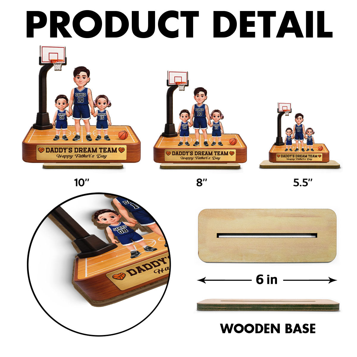 Basketball Daddy's Dream Team - Personalized 2-Layered Wooden Plaque -  Gift For Dad, Husband
