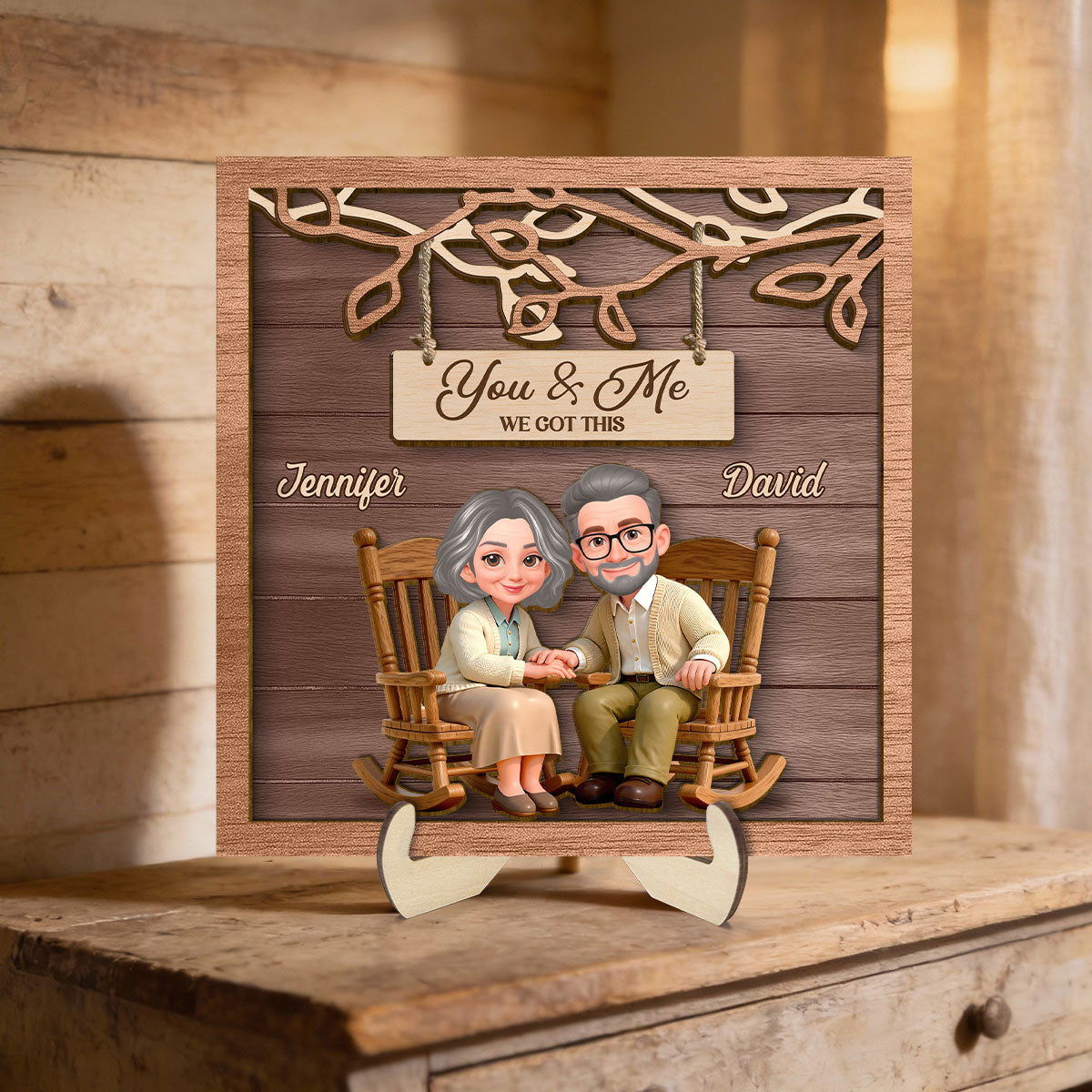 Couple Under Eternal Tree Of Love - Personalized 2-Layered Wooden Plaque - Gift For Couple