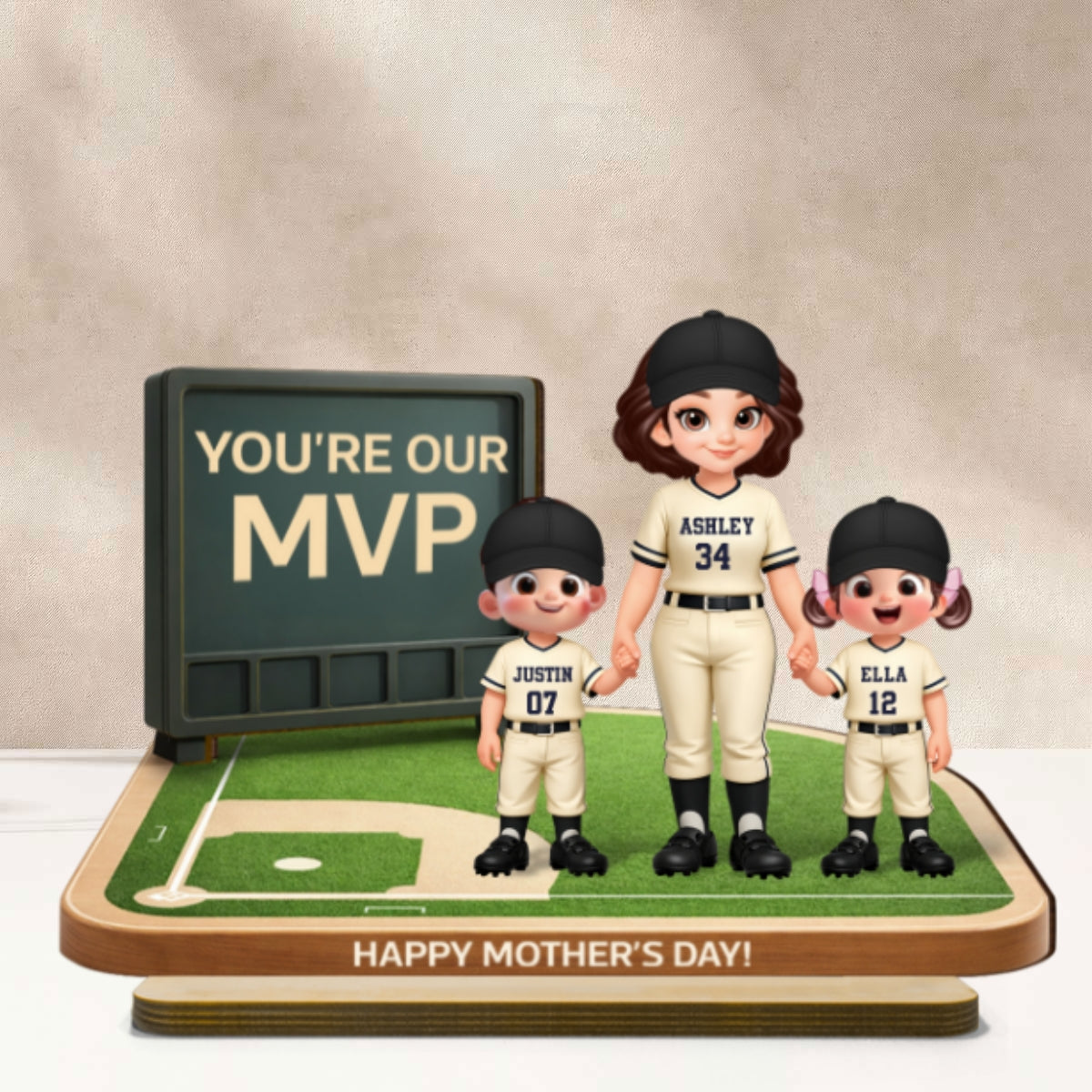 Our MVP Baseball Mom - Personalized 2-Layered Wooden Plaque - Sentimental Keepsake, Mother's Day Gift for Mom, Wife