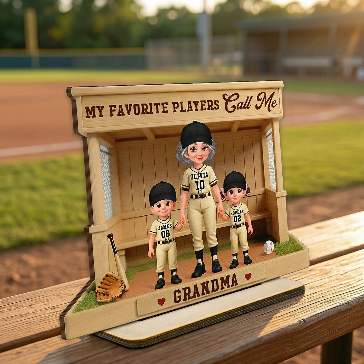 My Favorite Players Call Me Grandma Baseball Dugout - Personalized 2-Layered Wooden Plaque - Mother's Day Gift For Baseball Grandma