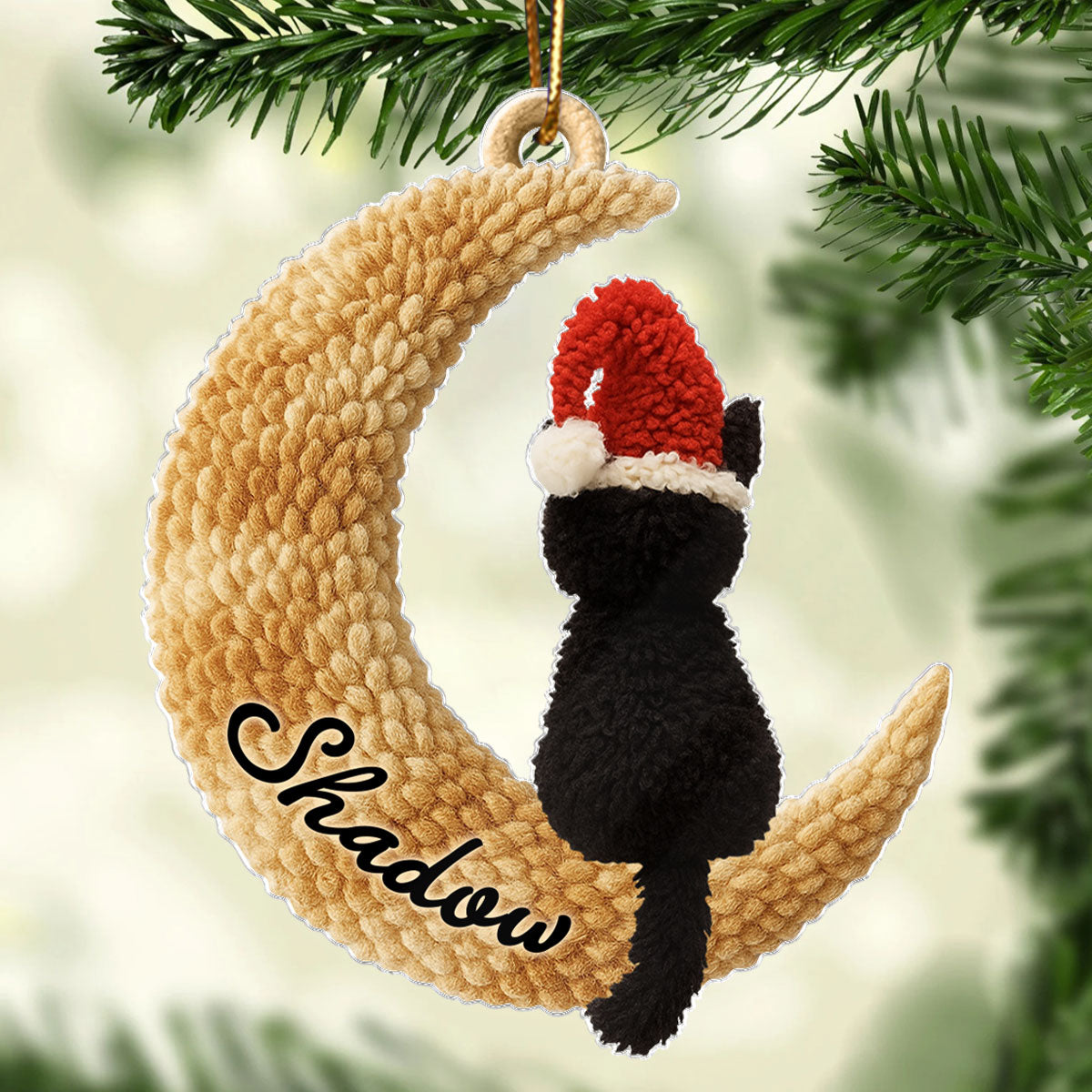 Cats Sitting on Moon Latch Hook Yarn Faux - Personalized Acrylic Ornament - Christmas Gift for Cat Lovers
