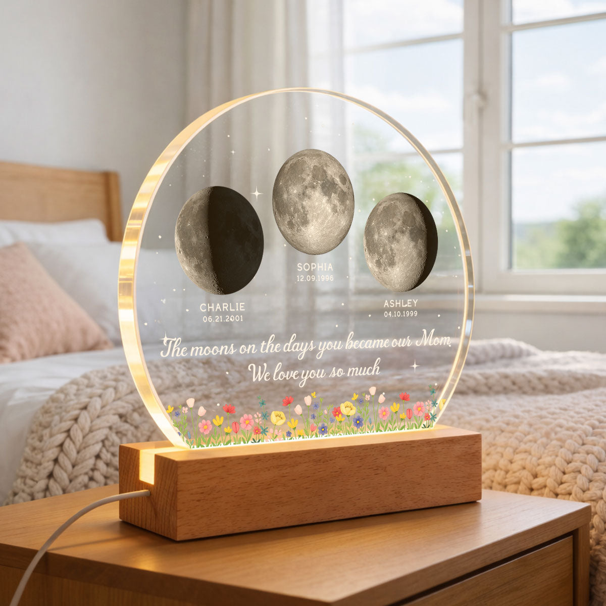 The Days You Became Our Mom, Custom Moon Phase by Date - Personalized Acrylic LED Night Light - Heartfelt Mother's Day Gift for Mom