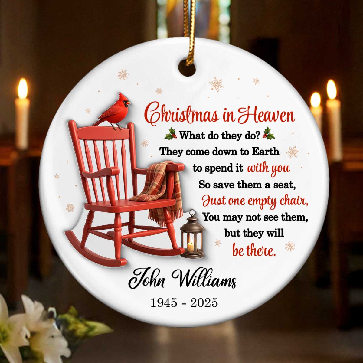 Christmas in Heaven - Personalized Ceramic Ornament with Acrylic - Sympathy Gift For Loss Of Loved Ones