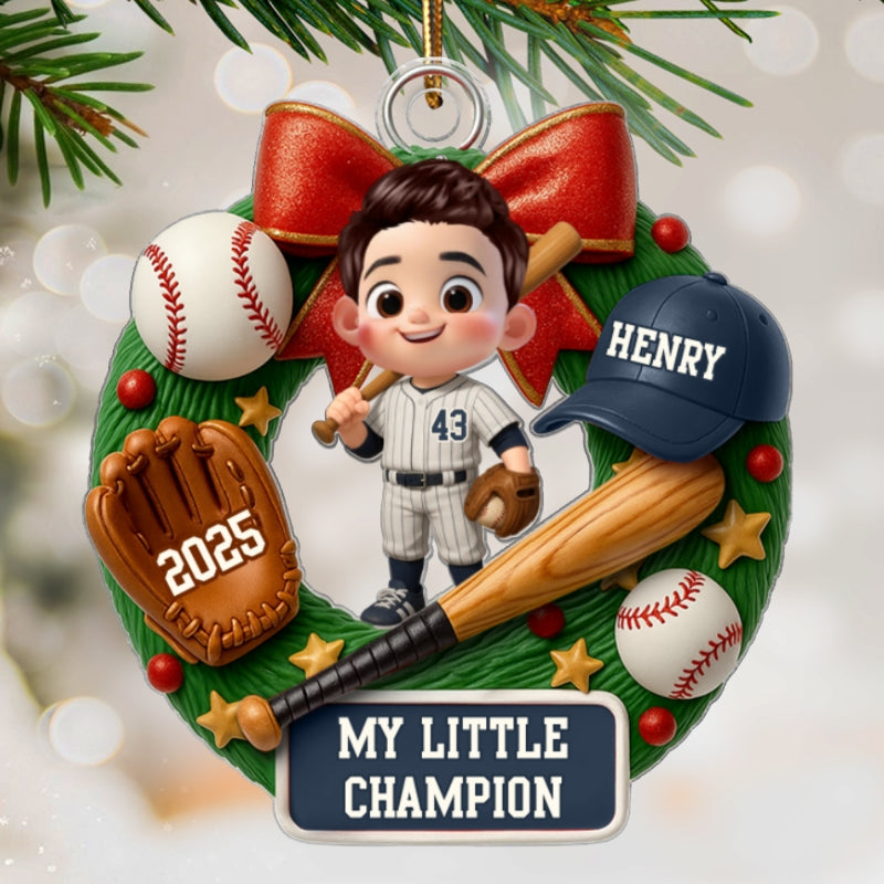 Baseball Kid Christmas 3D Effect - Personalized Acrylic Ornament - Unique Christmas Gift For Kid