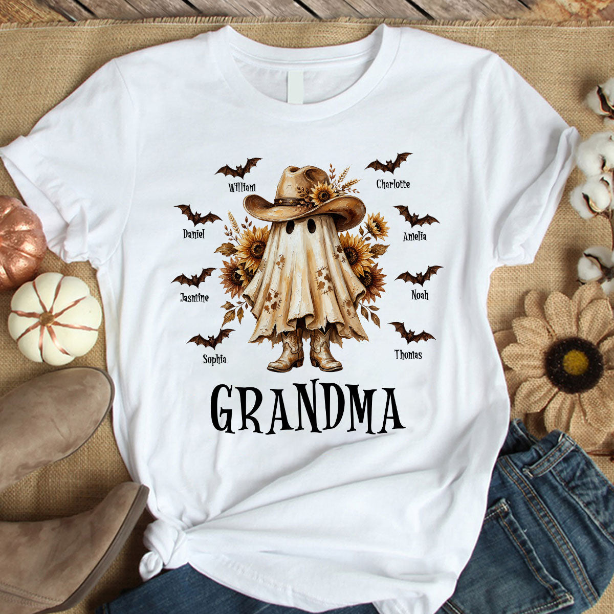 Western Cowgirl Boo Grandma Fall Season Halloween - Personalized Shirt - Halloween Gift For Grandma