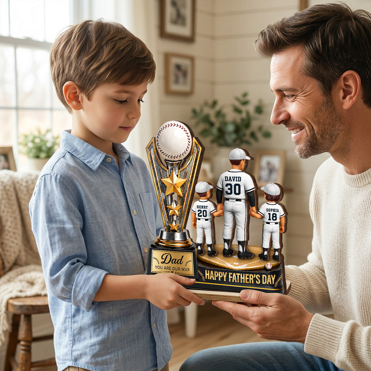 Baseball MVP Dad Trophy - Personalized 2-Layered Wooden Plaque -  Gift for Dad, Husband