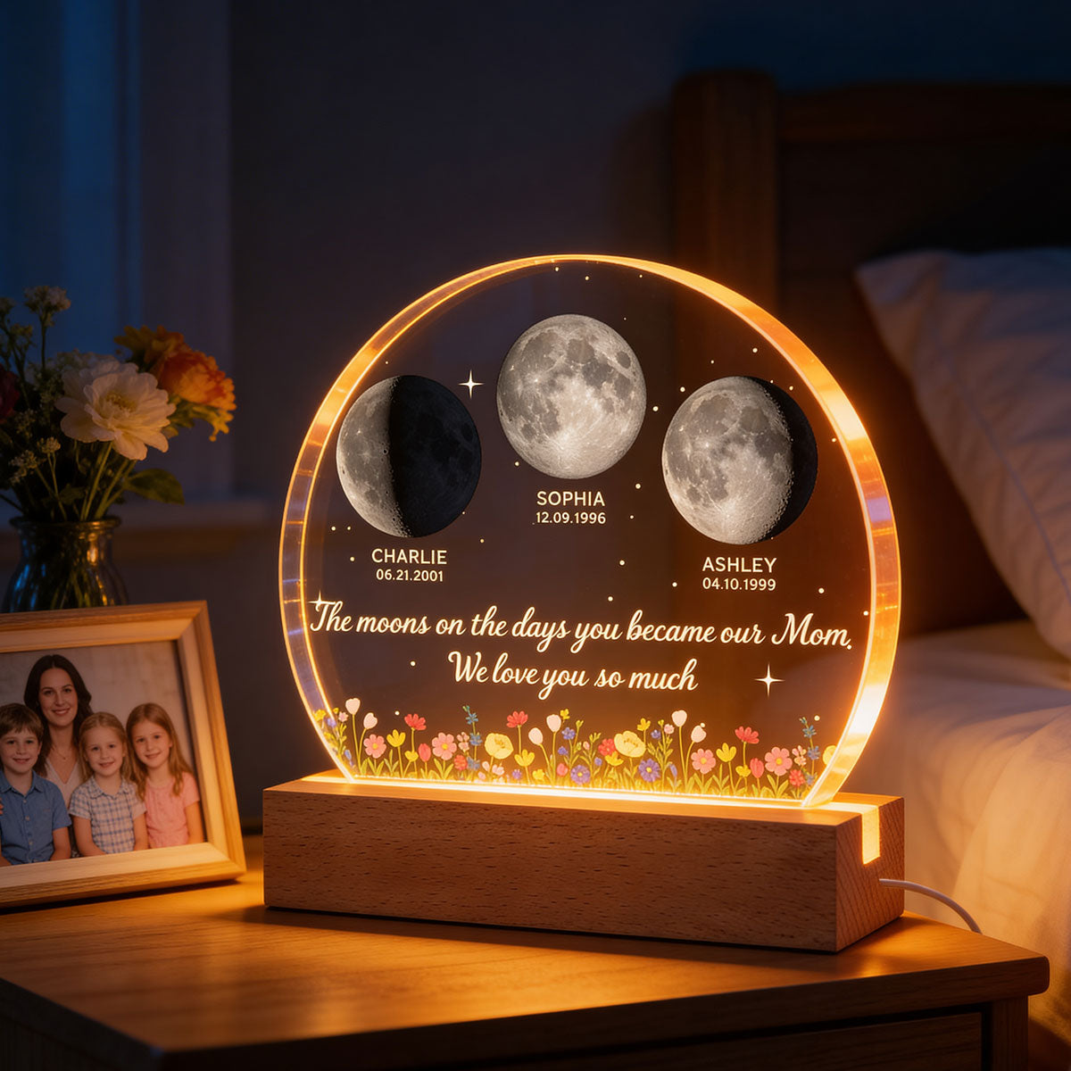 The Days You Became Our Mom, Custom Moon Phase by Date - Personalized Acrylic LED Night Light - Heartfelt Mother's Day Gift for Mom
