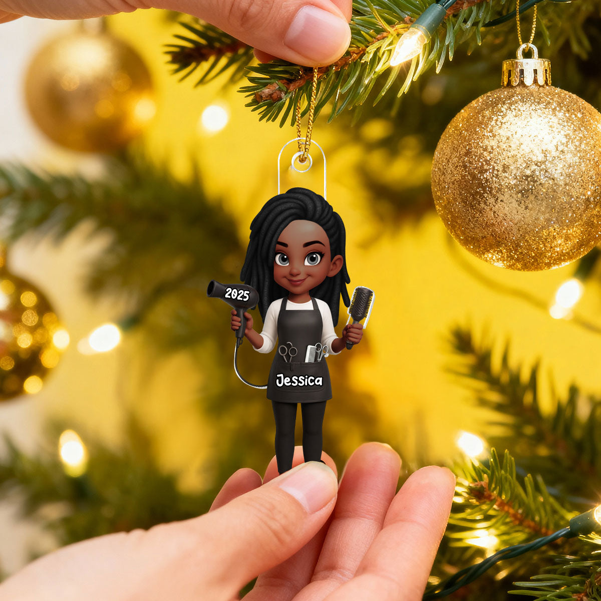 3D Effect Christmas Hairdresser Man Woman - Personalized Acrylic Ornament - Gift For Hairdressers
