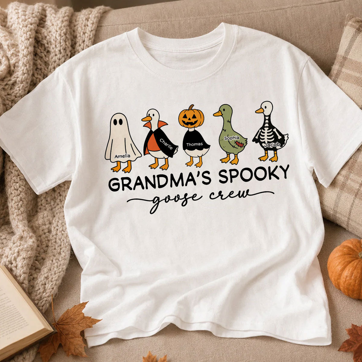 Grandma's Little Goose Crew - Personalized Shirt - Halloween Gift For Grandma, Grandkids