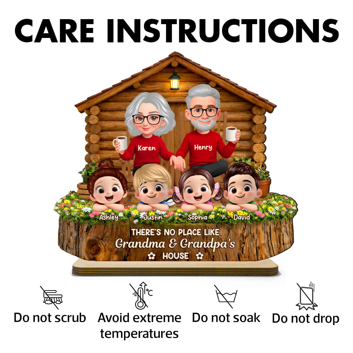 No Place Like Grandma & Grandpa's - Personalized 2-Layered Wooden Plaque - Gift for Grandma, Grandpa