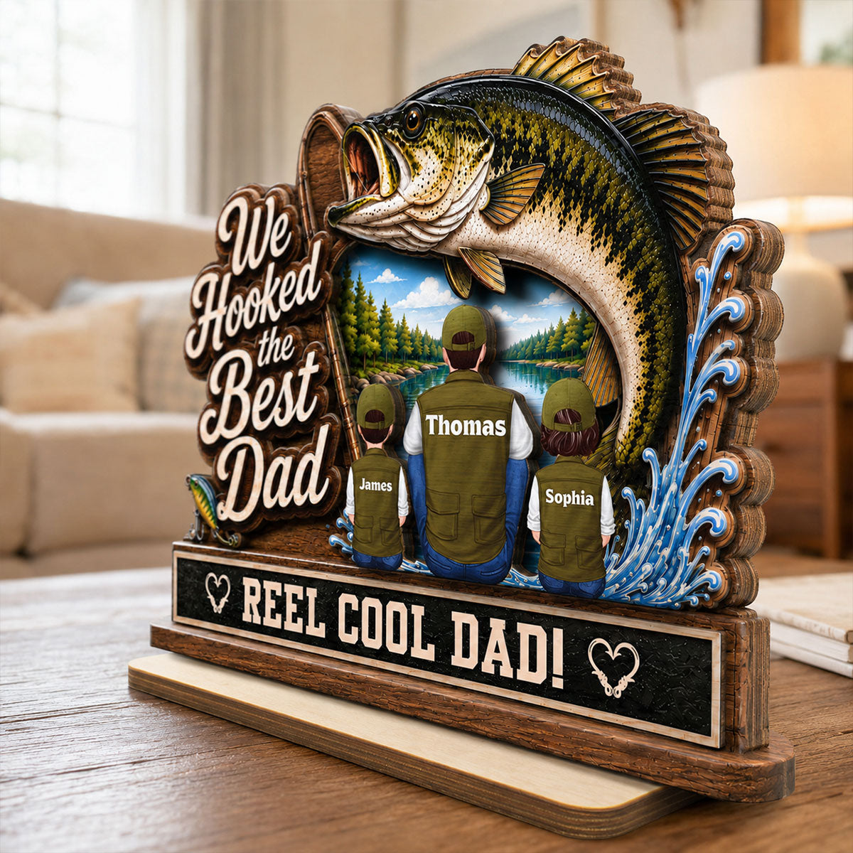 We Hooked The Best Dad Grandpa Back View 2D Flat - Personalized 2-Layered Wooden Plaque -  Gift For Fishing Lovers