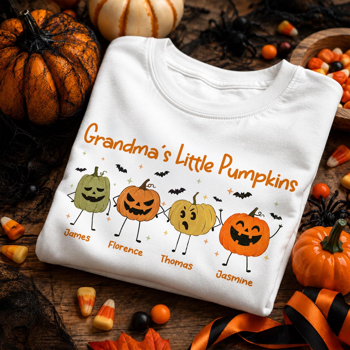 Grandma's Little Pumpkins Doodle Jack-o'-lantern Pumpkins - Personalized Shirt - Perfect Halloween Costume For Grandma, Mom