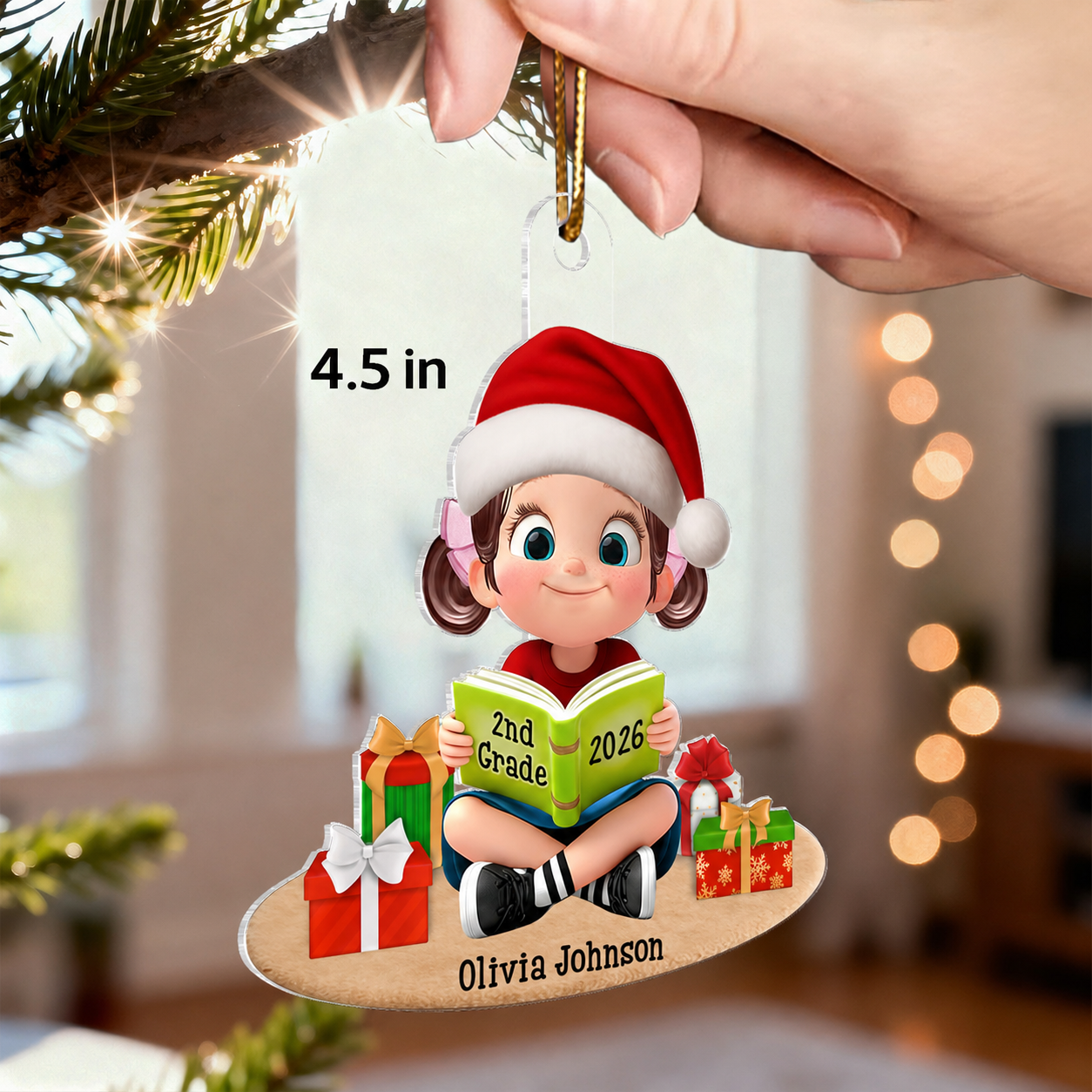 3D Effect Kid Reading Book - Personalized Acrylic Ornament - Christmas Gift For Book Lover, Bookworm, Book Club Gift