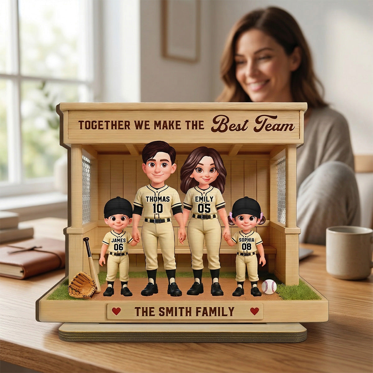 Baseball Family Dream Team Baseball Dugout - Personalized 2-Layered Wooden Plaque - Unique Gift For Baseball Mom, Dad