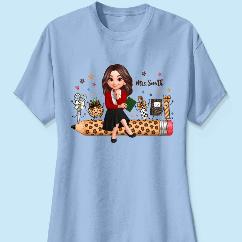 Leopard Teacher Life Happy School Suppliers Friends - Personalized Shirt - Back To School Gift For Teacher