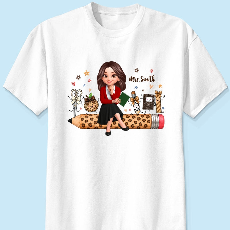 Leopard Teacher Life Happy School Suppliers Friends - Personalized Shirt - Back To School Gift For Teacher