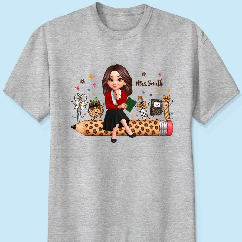 Leopard Teacher Life Happy School Suppliers Friends - Personalized Shirt - Back To School Gift For Teacher