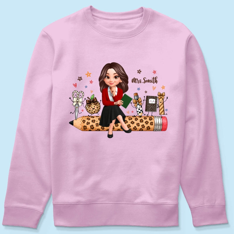 Leopard Teacher Life Happy School Suppliers Friends - Personalized Shirt - Back To School Gift For Teacher