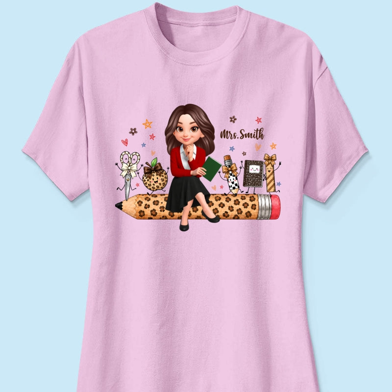 Leopard Teacher Life Happy School Suppliers Friends - Personalized Shirt - Back To School Gift For Teacher