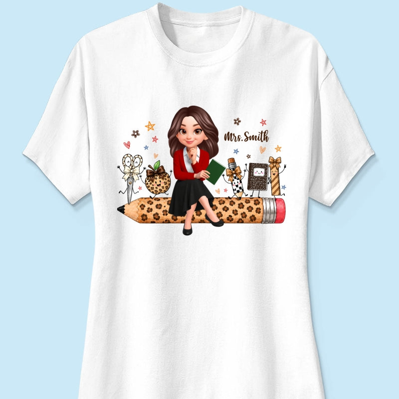 Leopard Teacher Life Happy School Suppliers Friends - Personalized Shirt - Back To School Gift For Teacher