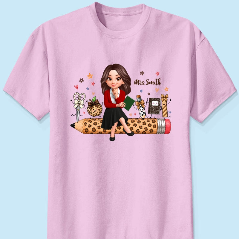 Leopard Teacher Life Happy School Suppliers Friends - Personalized Shirt - Back To School Gift For Teacher