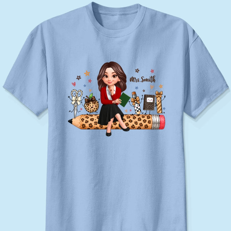 Leopard Teacher Life Happy School Suppliers Friends - Personalized Shirt - Back To School Gift For Teacher