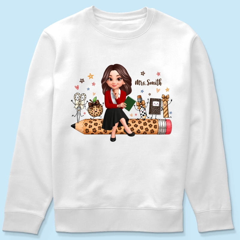 Leopard Teacher Life Happy School Suppliers Friends - Personalized Shirt - Back To School Gift For Teacher