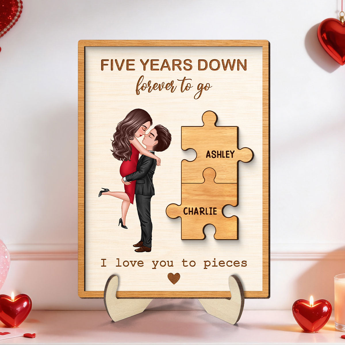 I Love You to Pieces Couple Love - Personalized 2-Layered Wooden Plaque - Sentimental Anniversary Gift, Valentine's Day Gift for Her, for Him