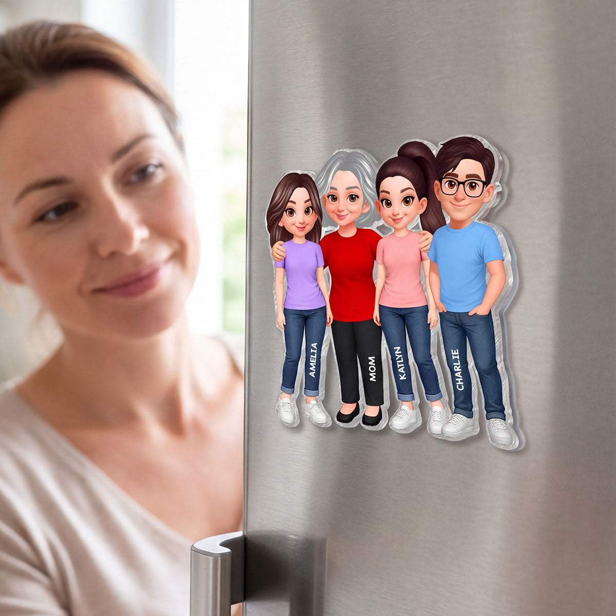 Mom Daughter Son, Grandma Grandchildren Forever Love - Personalized Acrylic Fridge Magnet - Mother's Day Gift For Mom, Grandma