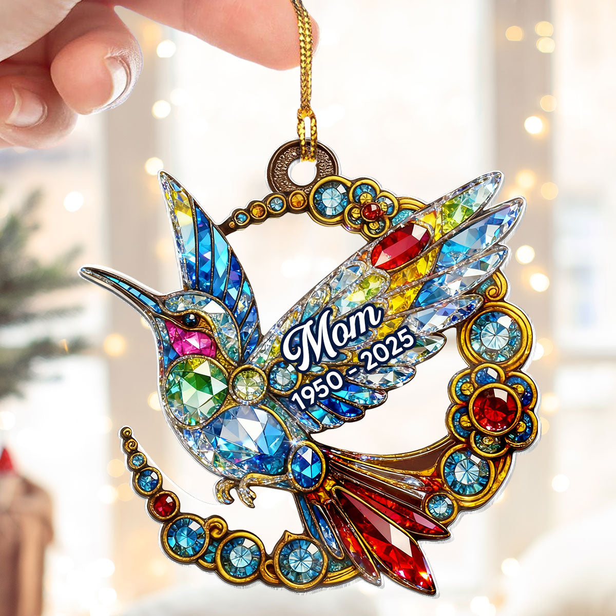 3D Crystal Effect Colorful Hummingbird Memorial - Personalized Acrylic Ornament - Remembrance Gift, Sympathy Gift